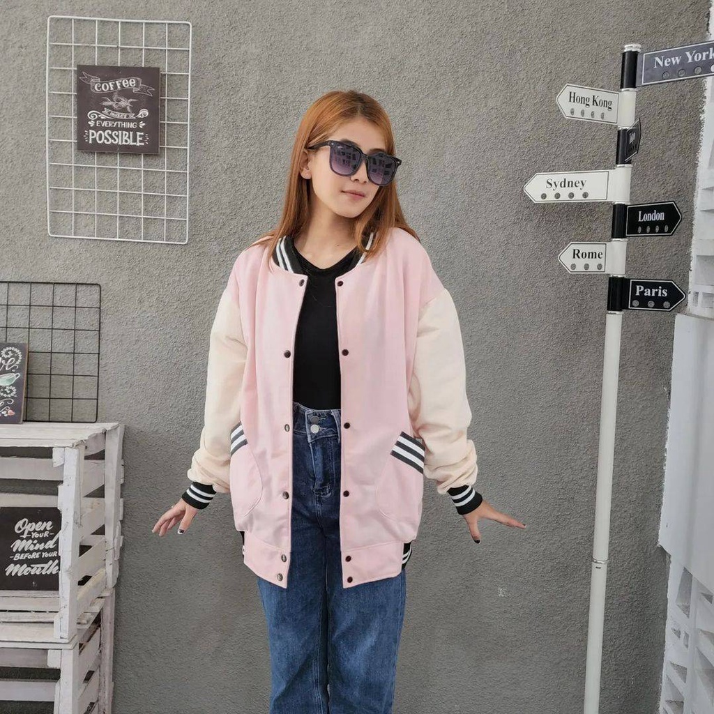 OVAL BASEBALL Sweater Jacket Varsity Baseball Oversize Outerwear Pria Wanita Kekinian Gaya Casual Stylish Ala Korean