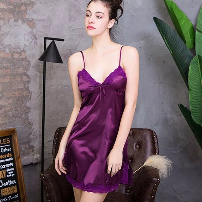 Baju dinas malam, baju ibadah depan suami lingerie dress satin seksi impor set dapat cd talinya.