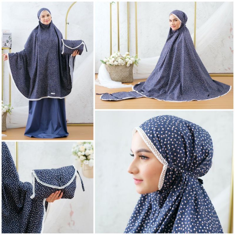 MUKENA KATUN JEPANG ORI ZLASSICA DITSY ROSE NAVY