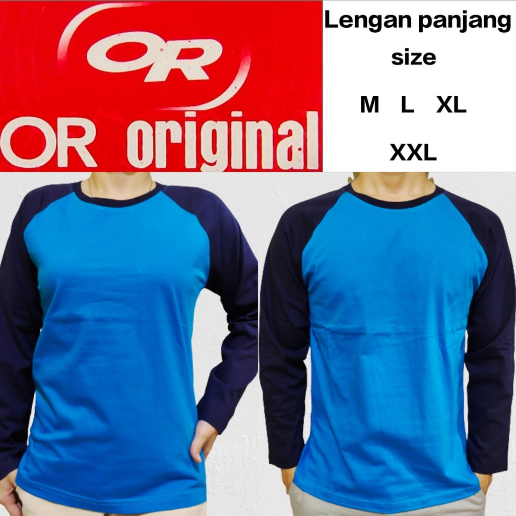 Kaos Polos Reglan Biru Turkis Lengan Navy panjang M L XL XXL