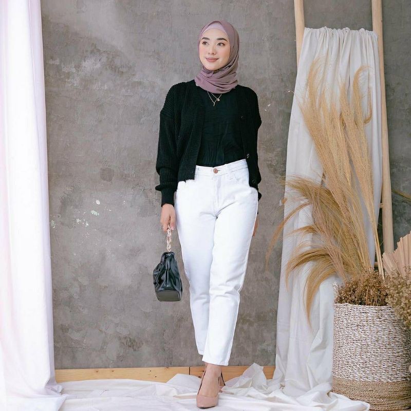 CELANA WANITA BOYFRIEND JEANS WHITE