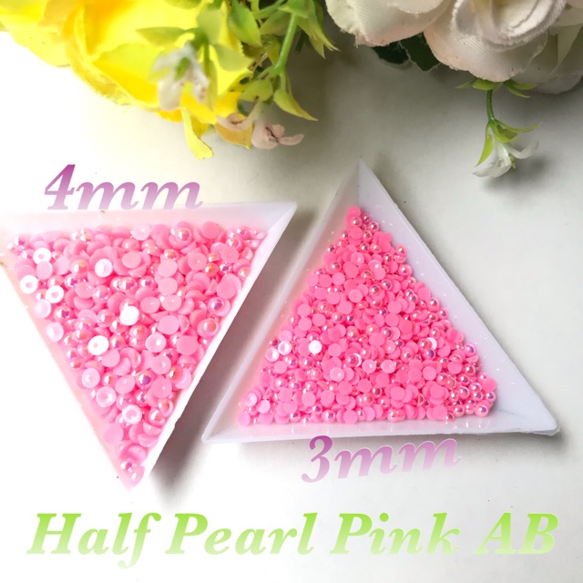 Half Pearl 3mm 4mm Pink AB halfpearl mutbel mutiara Belah Bahan Craft henna Nailart Tasbih Blink