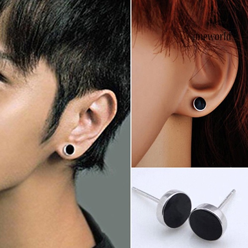 OW@ Men's Women's 925 Sterling Silver Black Vinyl Earrings Ear Studs Jewelry Charm