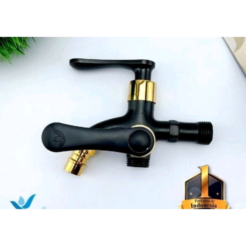 keran Air Double Cabang Black Gold - Kran Cabang Shower Mandi Hitam Emas