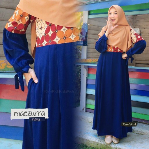 Riskirich Maezurra Gamis Batik Kombinasi Polos