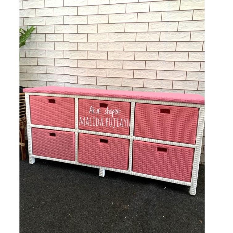 [KODE MHF08] (KHUSUS PULAU JAWA) rak tv laci serbaguna rotan sintetis isi 6 laci/lemari rotan sintet