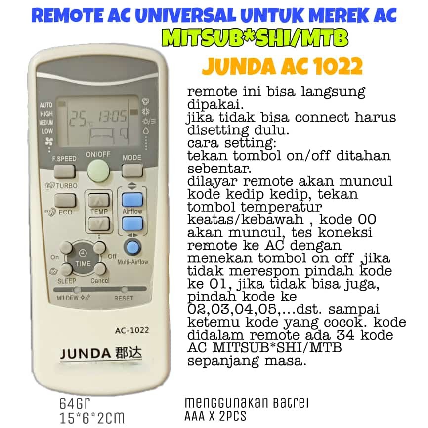 REMOT MULTI AC 3 / REMOTE AC UNIVERSAL MEREK JUNDA BERBAGAI MEREK AC