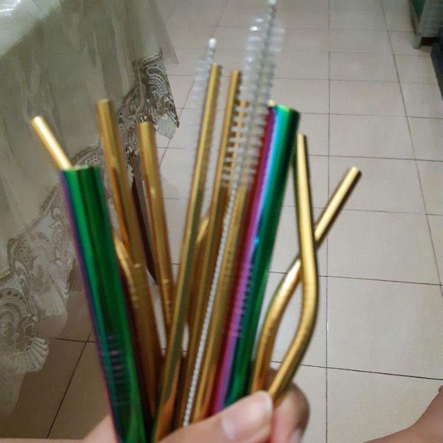 [ready] Set 8 In 1 Sedotan Stainless Steel Warna Lengkap Free Brush / Sikat