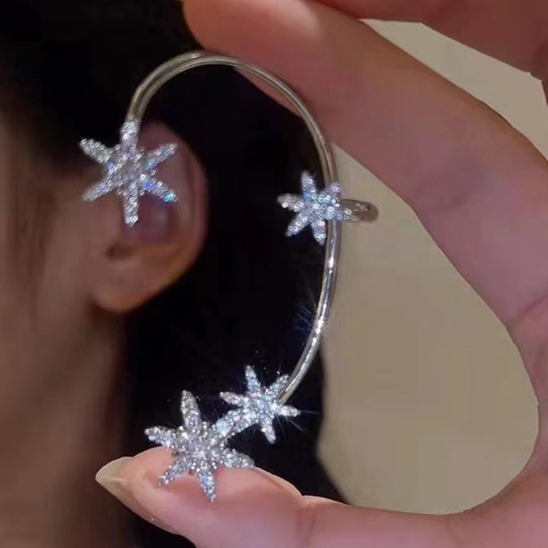 Fancyqube 1 Pasang Anting Klip Tulang Rawan Telinga Bentuk Kepingan Salju Kupu-Kupu Bahan Zirkon Berkilau