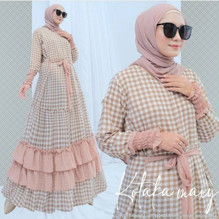 Baju Gamis Syari Wanita Terbaru Games Kotaka Maxi Dress Katun Kotak Murah Gamus Lebaran Terbaru
