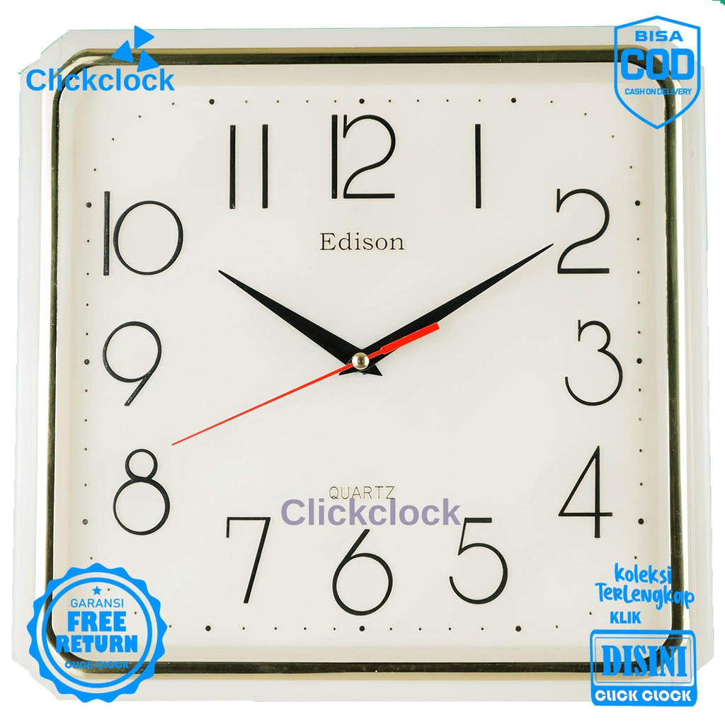 Jam Dinding Quartz Minimalis Putih Biru Ivory Hitam Edison EDW27T Besar Hiasan Kamar Unik