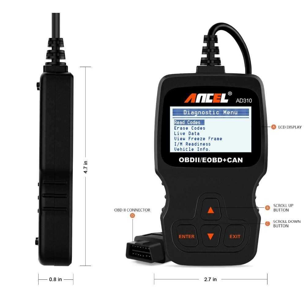 Ancel AD310 OBD2 Automotive Car Diagnostic Scanner-Hitam