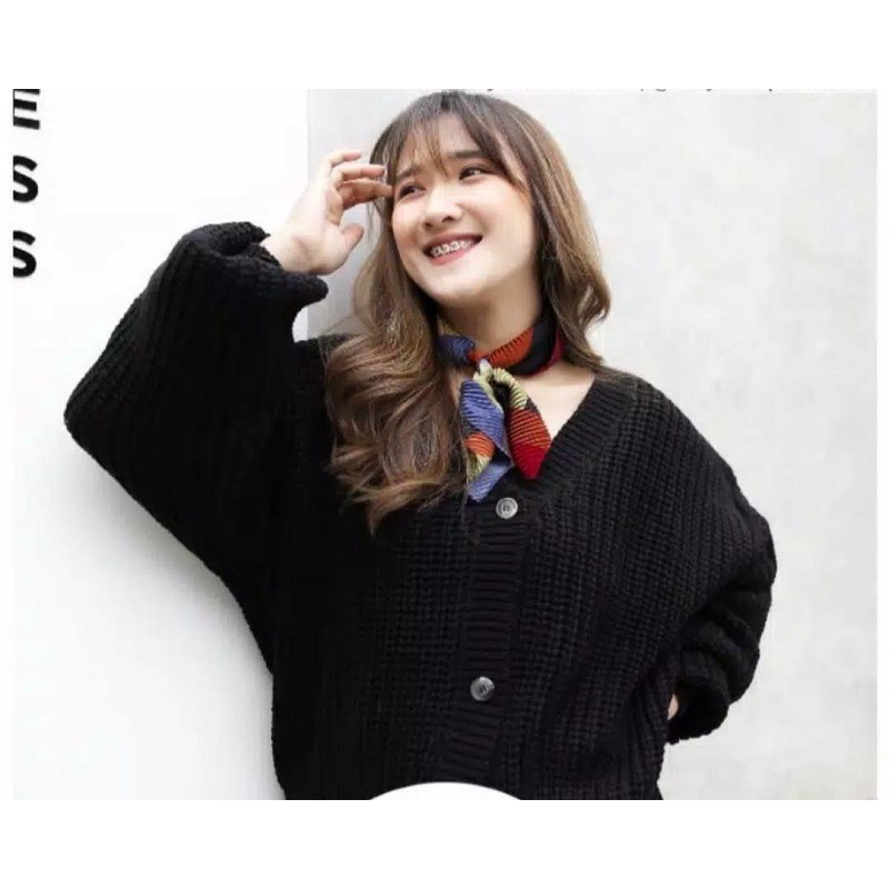 ELLENA BASIC OUTWEAR / MIDI KARDIGAN / KARDIGAN RAJUT PREMIUM / BASIC CARDIGAN-Hitam