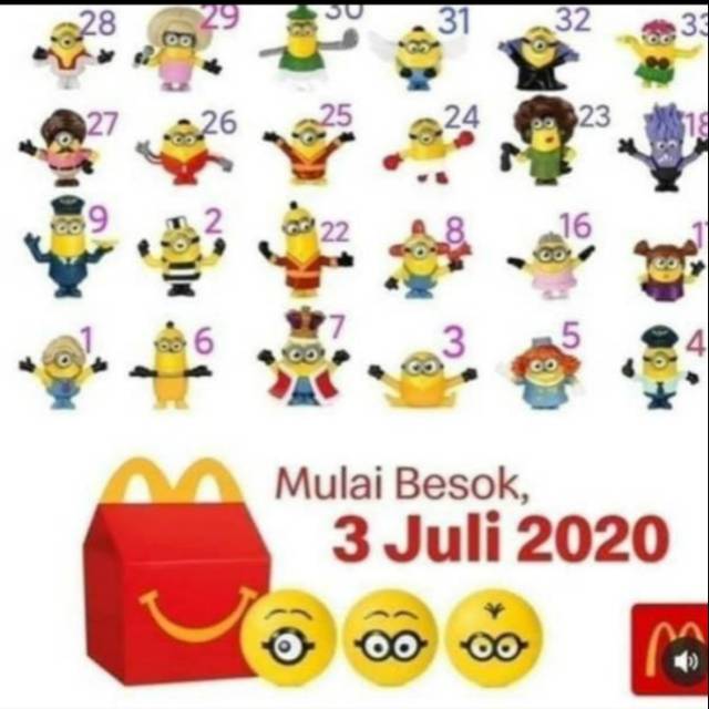 Mainan Happy Meal Mcd Minions 2020 The Rise of Gru / Minion Gold Mcdonald