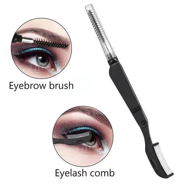 1pc Sisir Bulu Mata Multifungsi Bahan Stainless Steel Warna Hitam Untuk Makeup