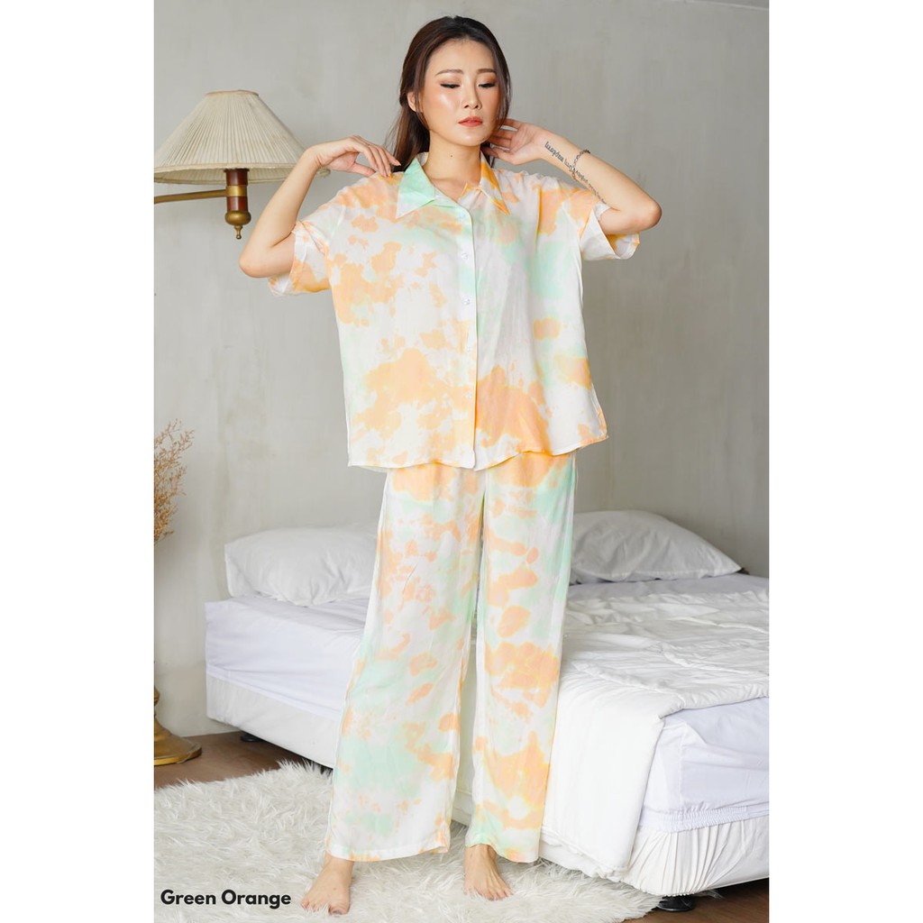 Galaxy Alice Tie Dye Pajamas piyama baju tidur Set Bahan Rayon premium