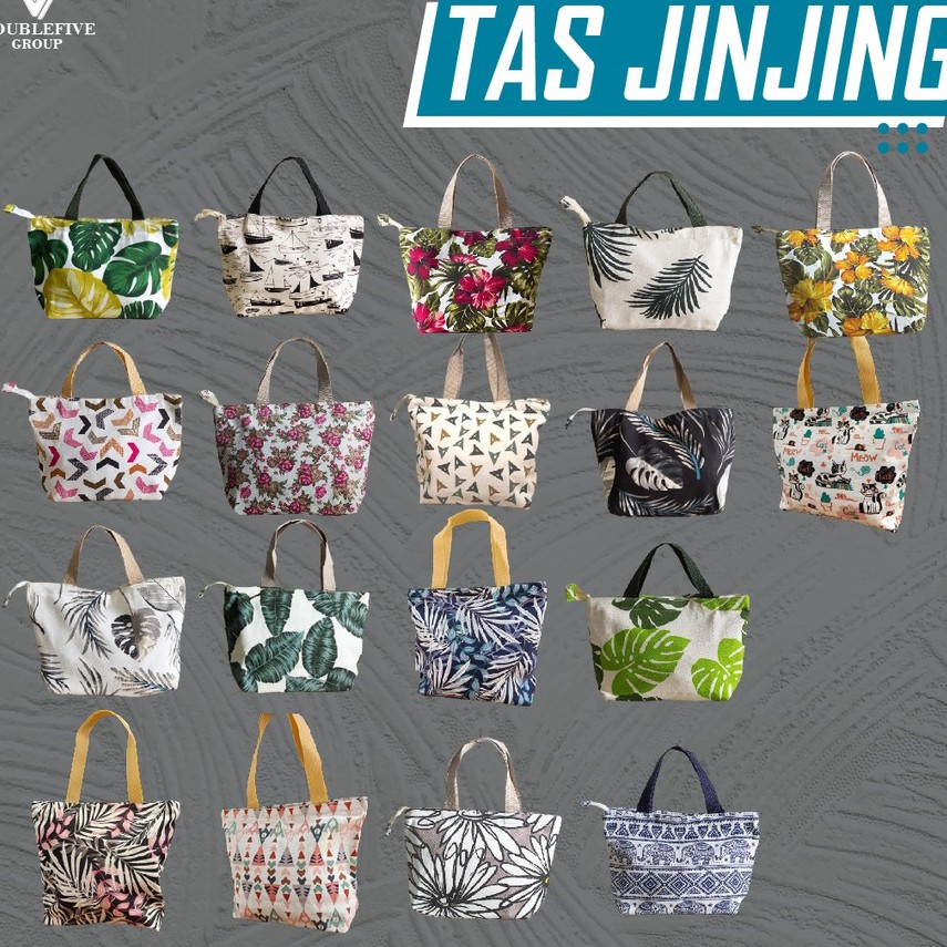 TAS JINJING HANDBAG - TAS MUKENA - TAS MAKEUP BAHAN KANVAS MOTIF