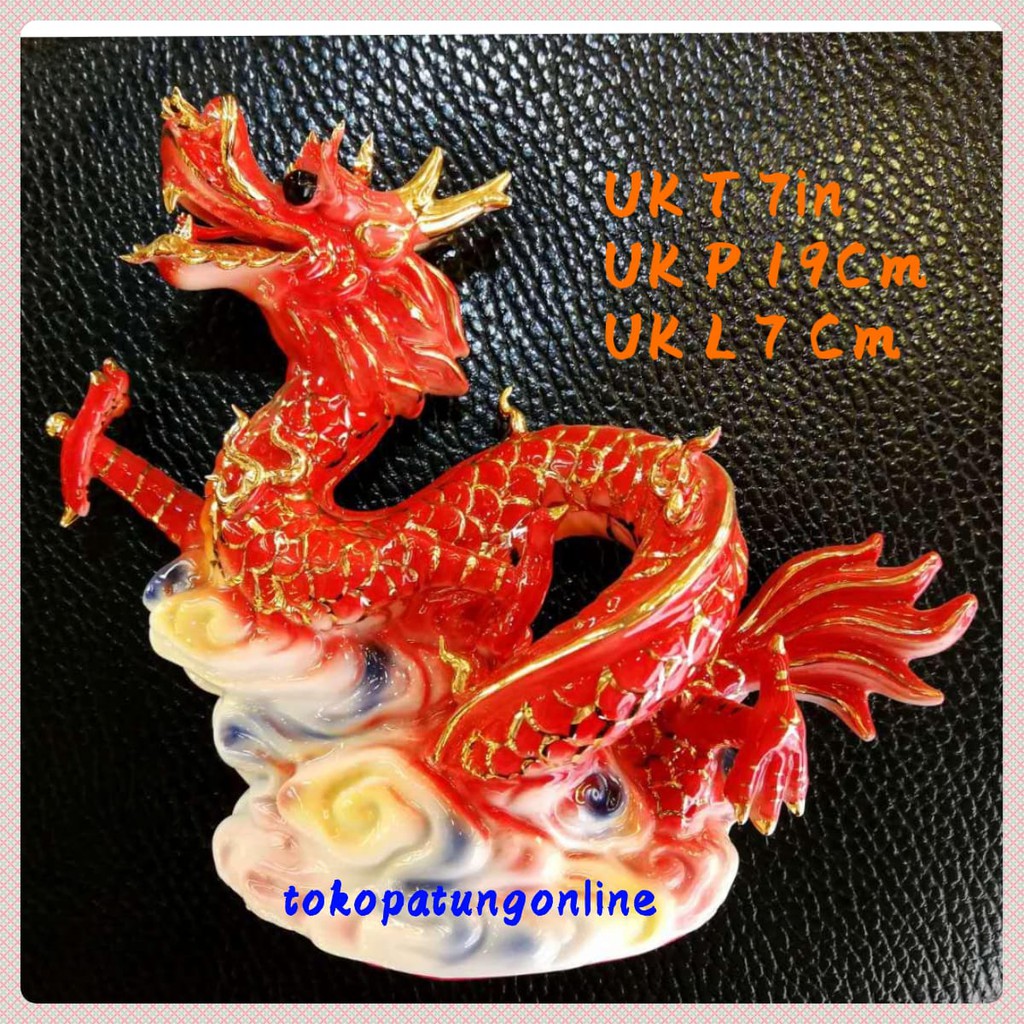 Patung Naga Keramik Fengshui Merah T07