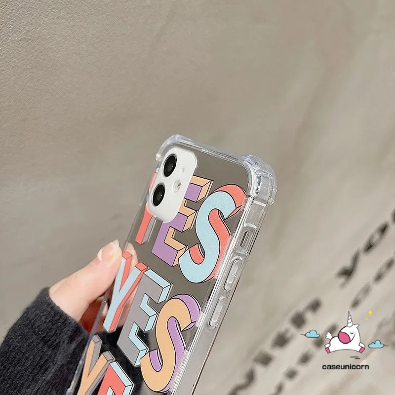 Soft Case Desain Tulisan YES Make up Aksen Cermin Tahan Banting Untuk IPhone 7plus 8plus 11 13 12 Pro Max X XS Max XR SE 2020 7 8 Plus