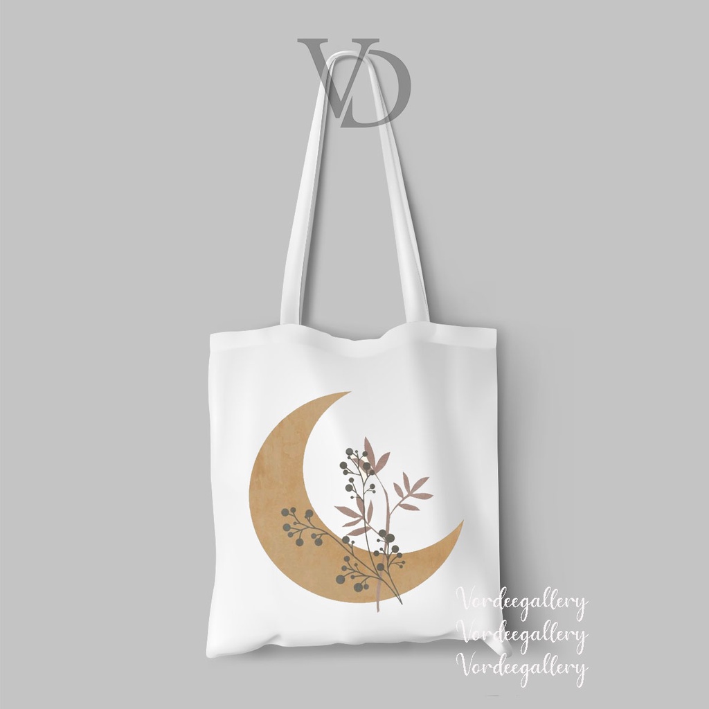 TOTE BAG KANVAS MOTIF MOON AESTHETIC