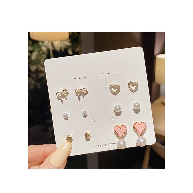 Mysterygirl - 7 Pasang Set Anting Earrings Tusuk Simple Kreatif Gaya Korea untuk Wanita Stud Fashion Korea Aksesoris Murah COD