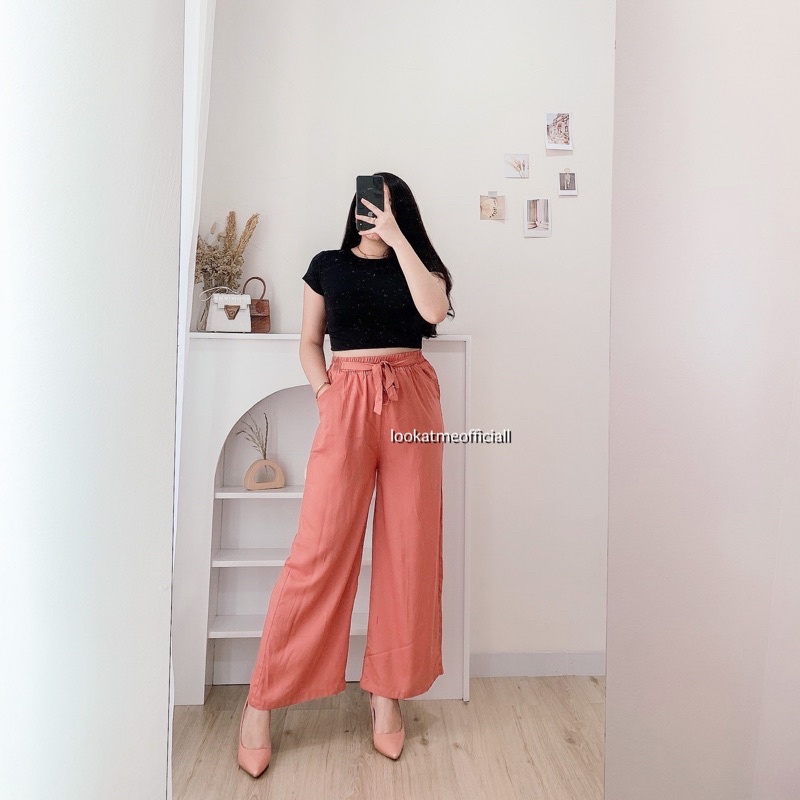Lookatmeofficial • Celana Kulot Rayon Luna Bahan Adem Comfy Dailywear-Coral