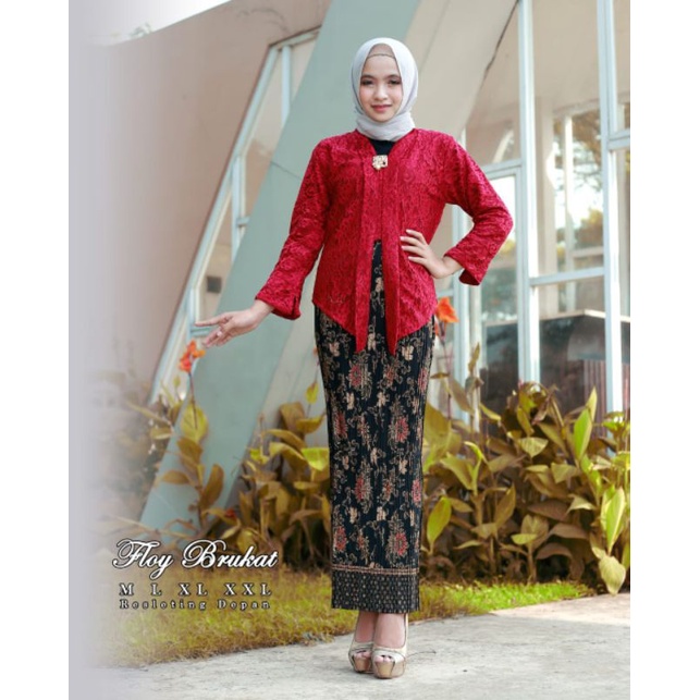 IndahKebaya | SET KEBAYA FLOY BROKAT MIX ROK PLISKET JUMBO / KEBAYA BUSUI FRIENDLY /KUTUBARU KARTINI