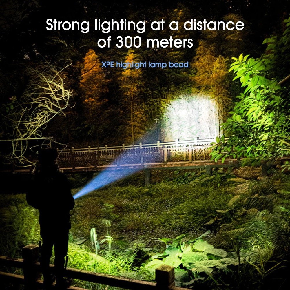 [Stock]1200Lumen Super Bright LED Flashlight Rechargeable /T6 LED Flashlight /Outdoor ABS Strong Light Zoom Rechargeable Flashlight / 3 Modes Built-in Battery tactical Torch Lighter