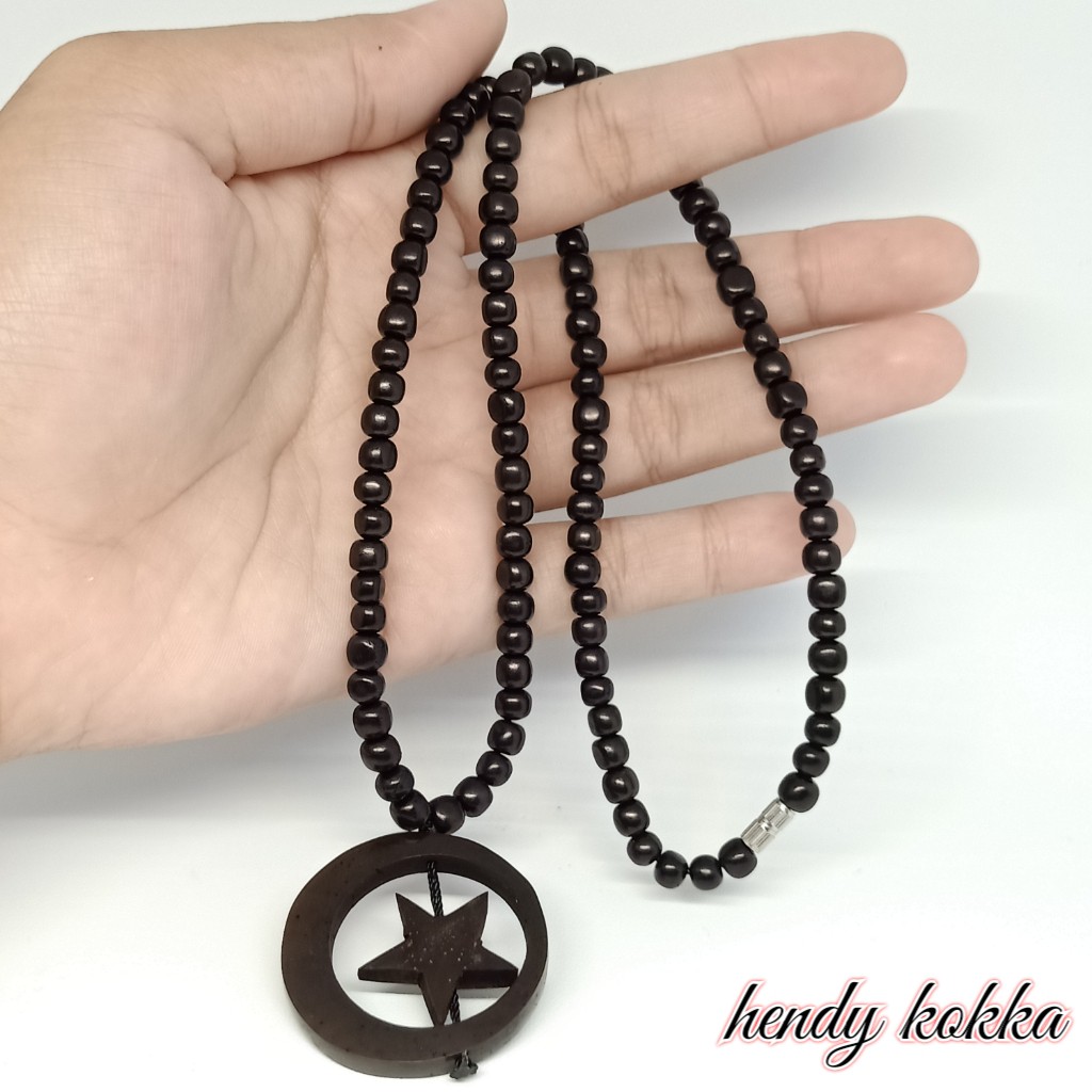 Kalung kokka kaukah bulat bulan bintang full hitam