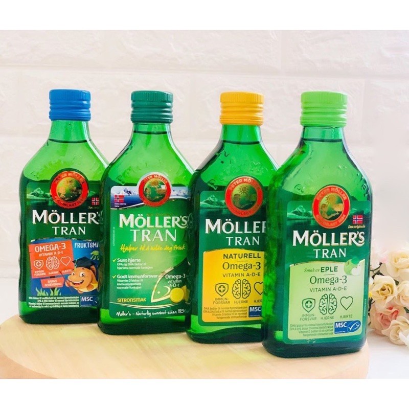 Mollers Tran Cod Liver Oil Tutti Frutti , Neutral, Lemon, Apple, Pharma (Vitamin A, D, E) 250 ml COD liver Omega 3