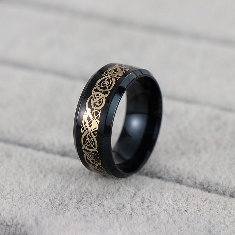 WONDERFUL New Men's Rings Size 6-13 Celtic Dragon Wedding Band Gifts  Stainless Steel Fashion Black Titanium/Multicolor