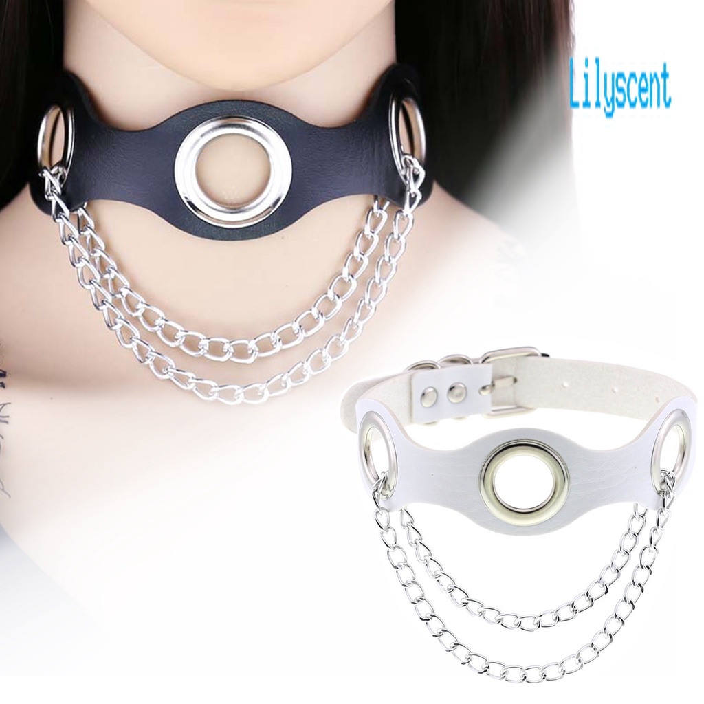 Lily Kalung Choker Bahan Kulit Imitasi Aksen Hollow Gaya Punkgothic Untuk Wanita