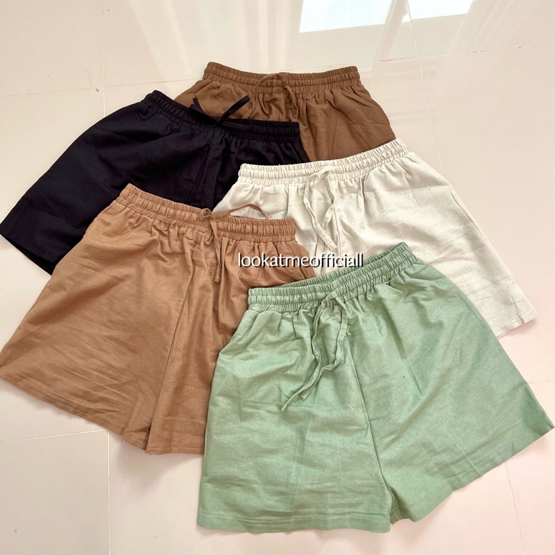 Lookatmeofficial - Celana Pendek Hotpants Wanita Bahan Linen Premium #74