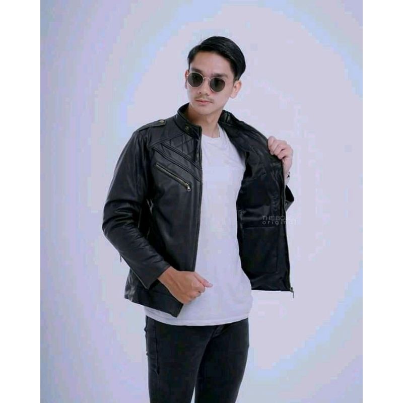 Jaket Kulit Semi Pria Model C boy Anti Air New Elegant Model Terbaru