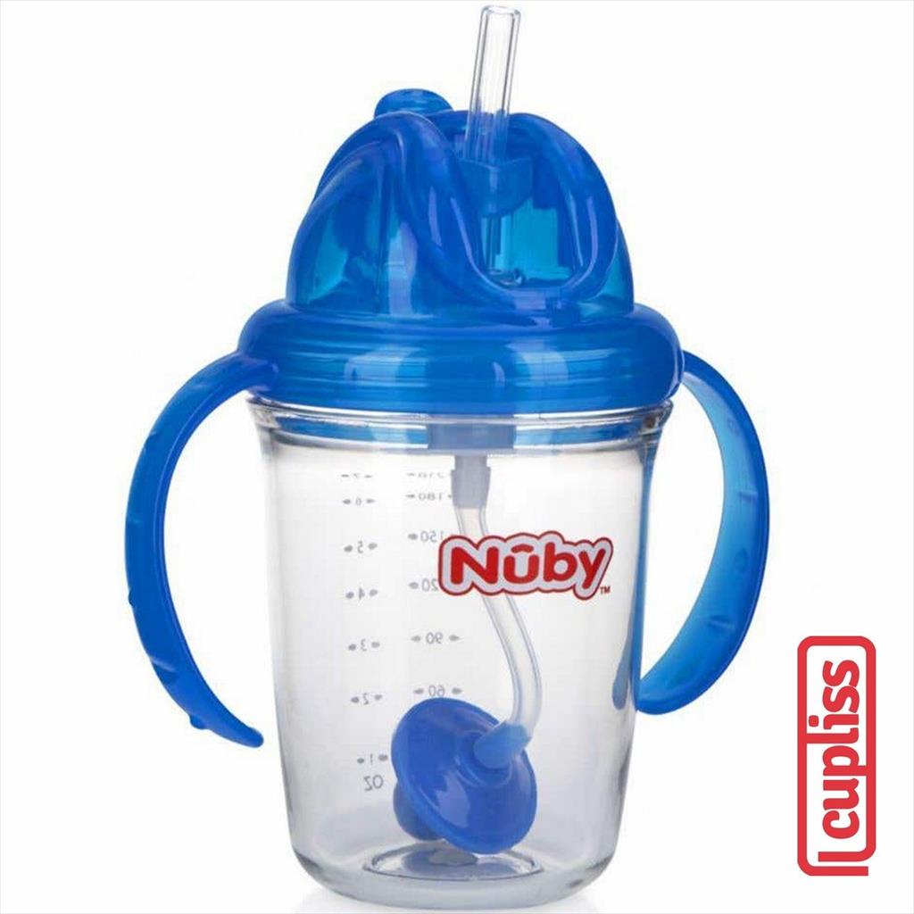 NUBY 124548 240 ml Tritan Flip it with Straw Blue Botol