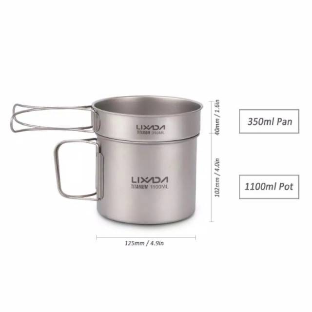 Lixada titanium Ta8327A-1 1100ml pot 350ml pan cooking set Ultralight camping wajan panci outdoor