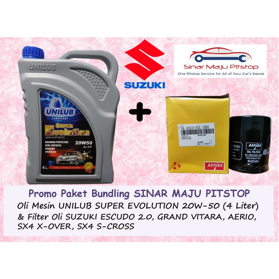 Paket Bundling Oli UNILUB SUPER EVOLUTION 20W-50 Original 4 Liter & Filter Mobil SUZUKI ESCUDO 2.0 &