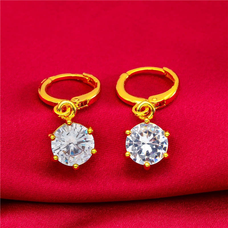 Anting Mini Lapis Emas Asli Kadar 375 Hias Manik-Manik Permata Ruby Putih Bahan Zirkon Untuk Wanita