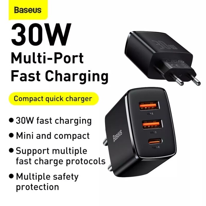 Kepala Charger BASEUS Quick Fast Charging 30W PD 3.0 Dual Type C USB