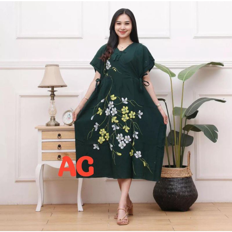 DASTER KIMONO TERBARU DRESS LUKIS MOTIF BUNGA SAKURA RAYON TEBAL JUMBO