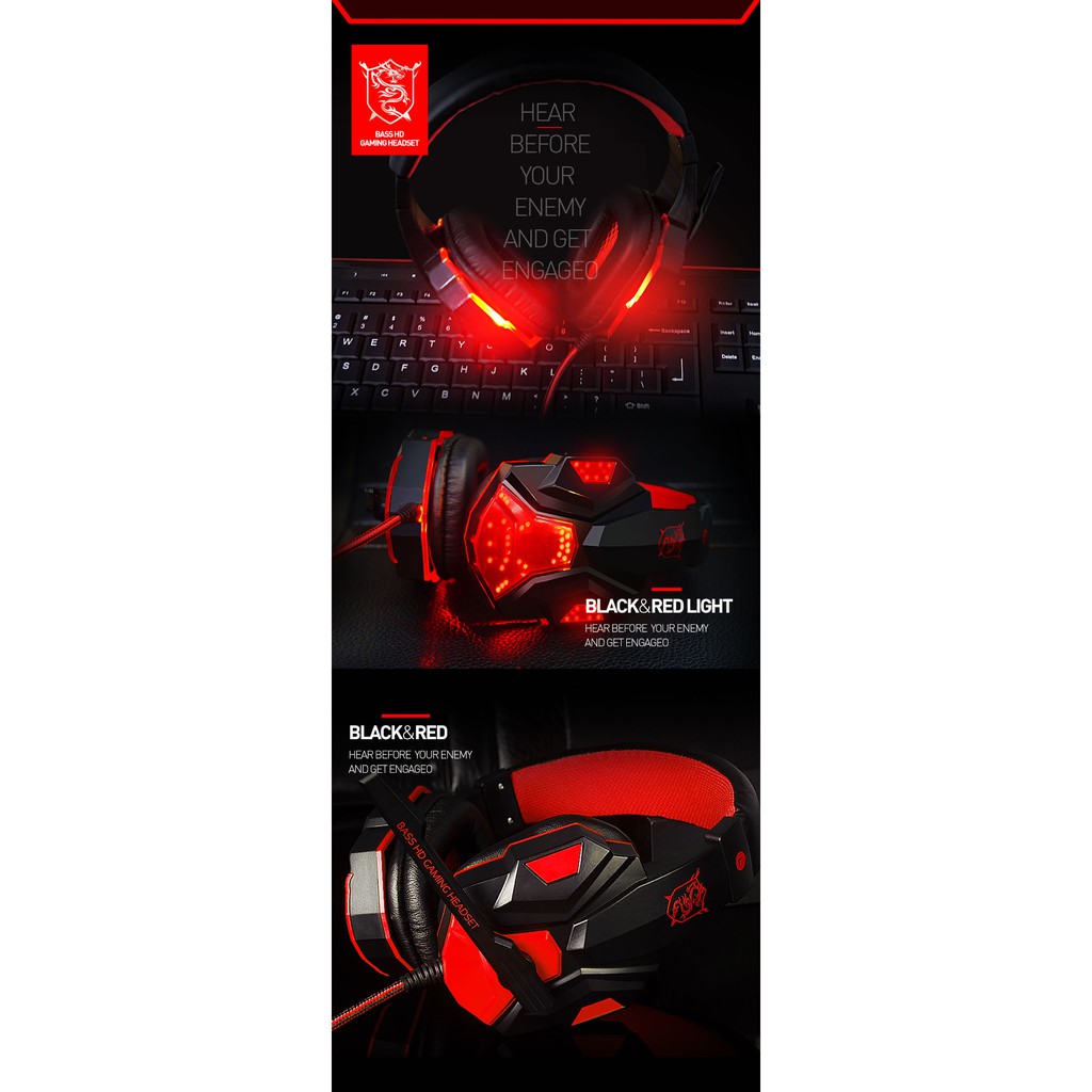 HEADSET GAMING WIRED PC780 LED LIGHT LAMPU HEADPHONE GAMING BUAT HP 3D STEREO SURROUND BASS GAMING HEADSET 3.5mm