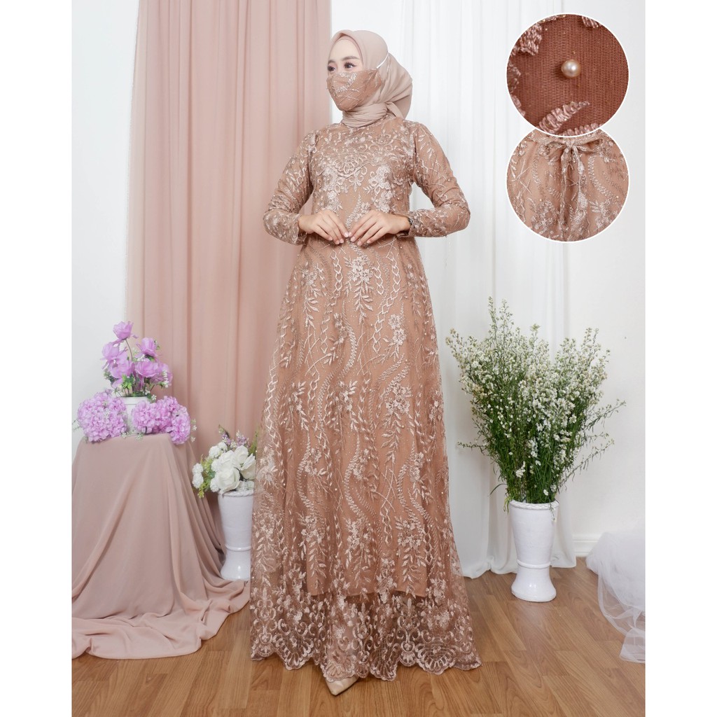 (COD) Gamis Pesta Mewah| Gamis| Gamis Tile| Gamis Brukat| Dress Brukat| Gamis Kondangan| Dress Kondangan HANANIA KEBAYA MODREN