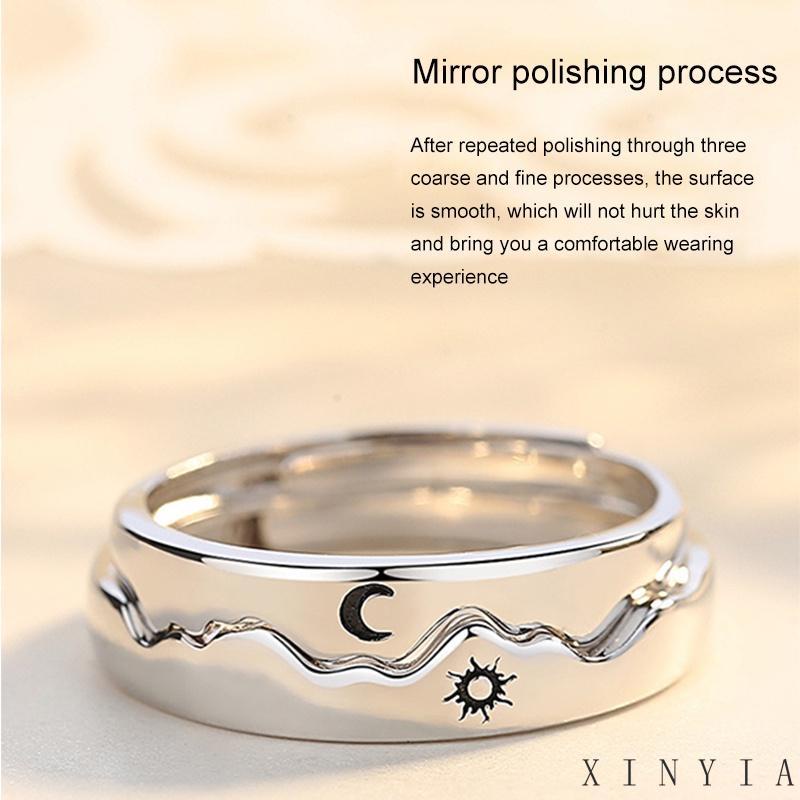 Cincin Model Terbuka Adjustable Desain Matahari Bulan Bintang Hati Warna Silver Untuk Pasangan