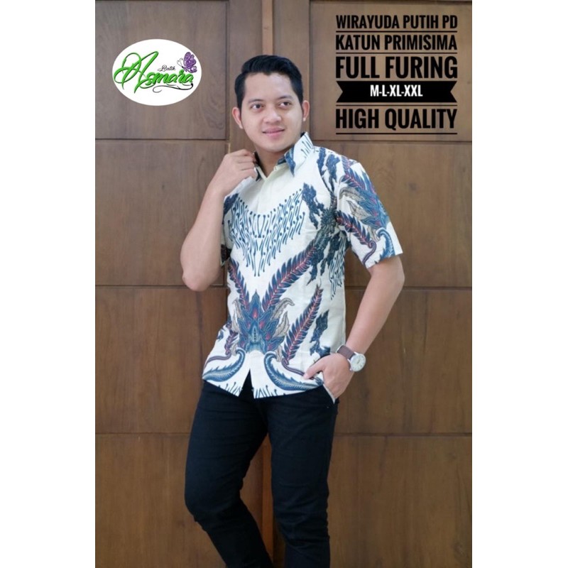 Batik Warna Putih WIRAYUDA Batik Full Furing Bahan Katun Halus Batik Premium Terbaru