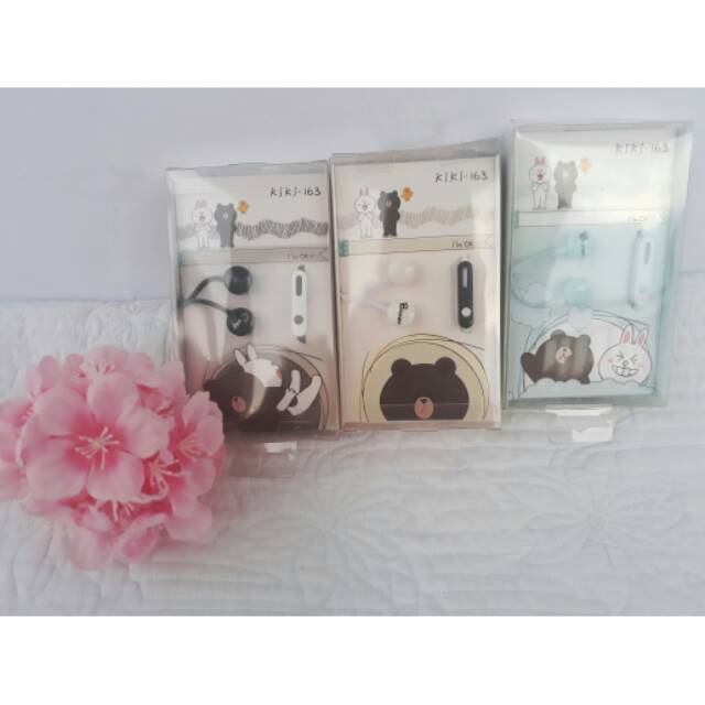 Headset Handsfree Earphone Karakter Line Brow & Cony Lucu Unik