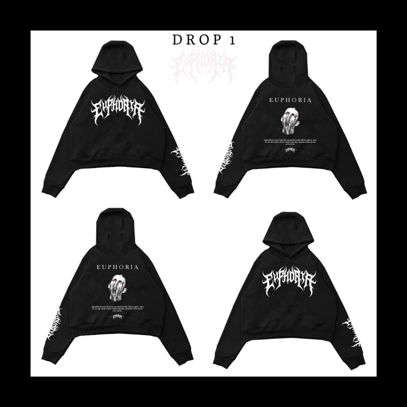 EUPHORIA.CO DROP 1 | CROP HOODIE OVERSIZE UNFINISHED | ITDN | BLACK