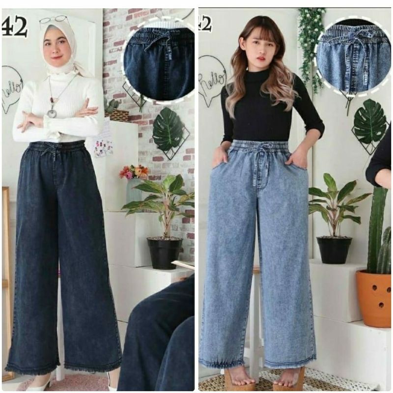 Jeans kulot rawis - kulot Jeans tali pinggang - pinggang karet - bahan denim