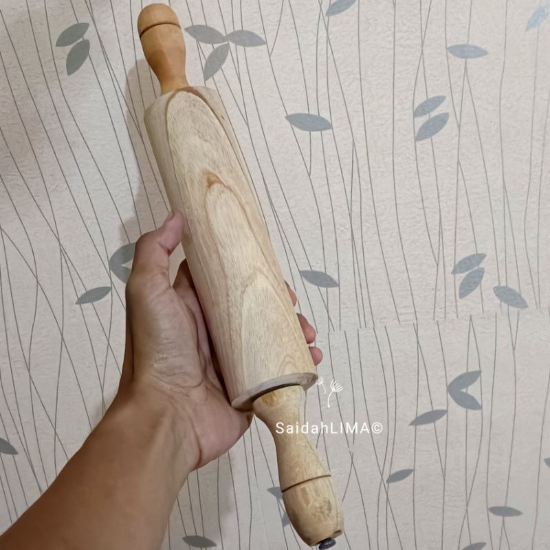 Rolling Pin Kayu Pinus Berputar -  Penggiling Adonan Kue Gagang Putar