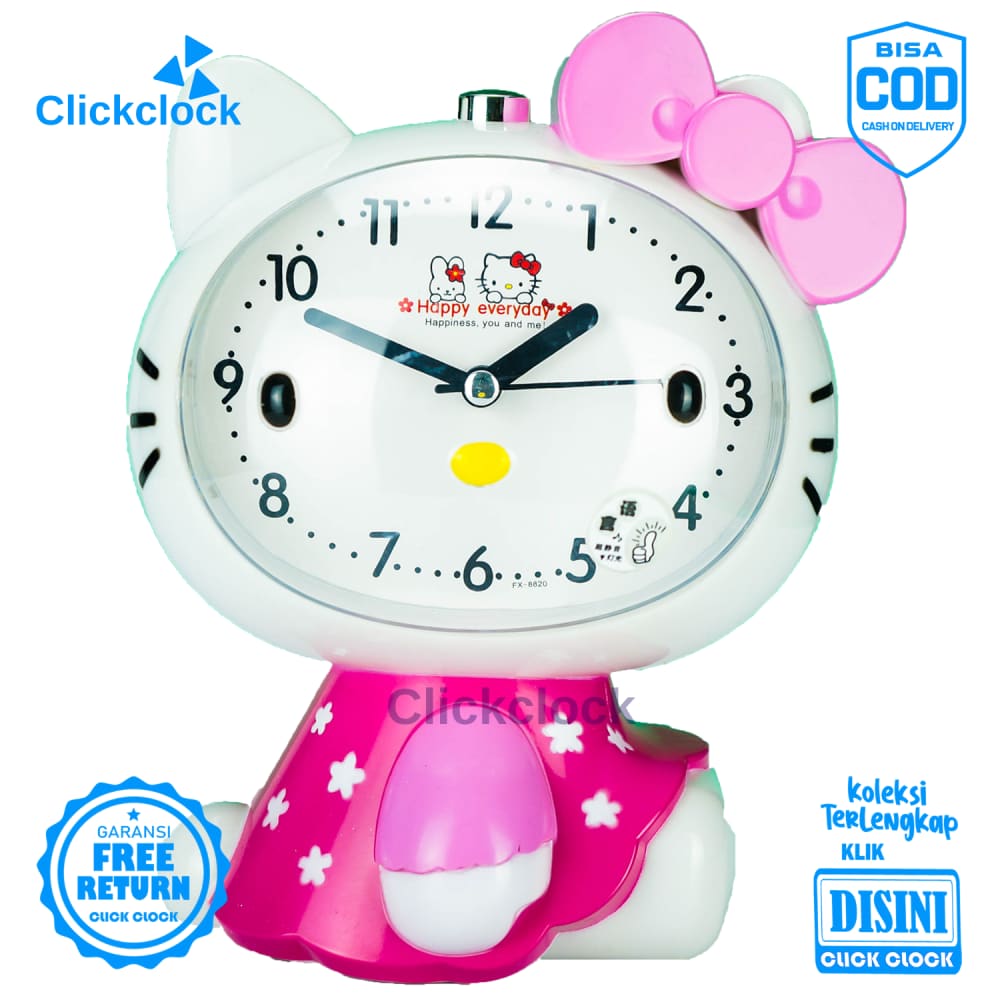 Jam Weker Quartz Jam Meja Putih Pink 8820 Besar Murah Bagus Sweep Movement