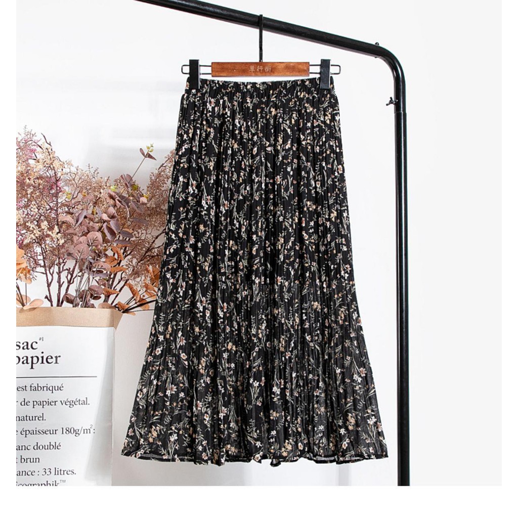 Rok Plisket Prisket / Rok Import / Rok Bunga / Maxi Skirt Motif Lucu Floral Bunga Vintage